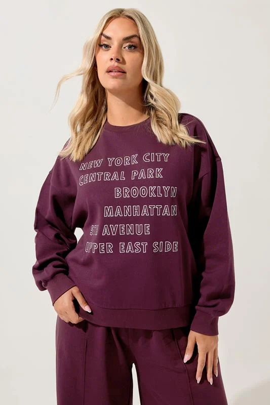 YOURS Curve Burgundy Red'New York City' Sweatshirt