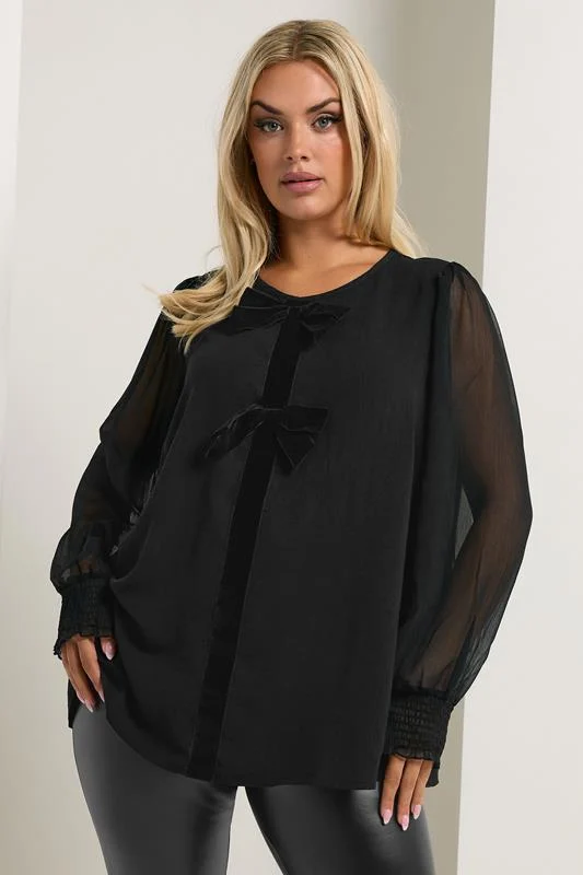 YOURS Curve Black Bow Front Blouse