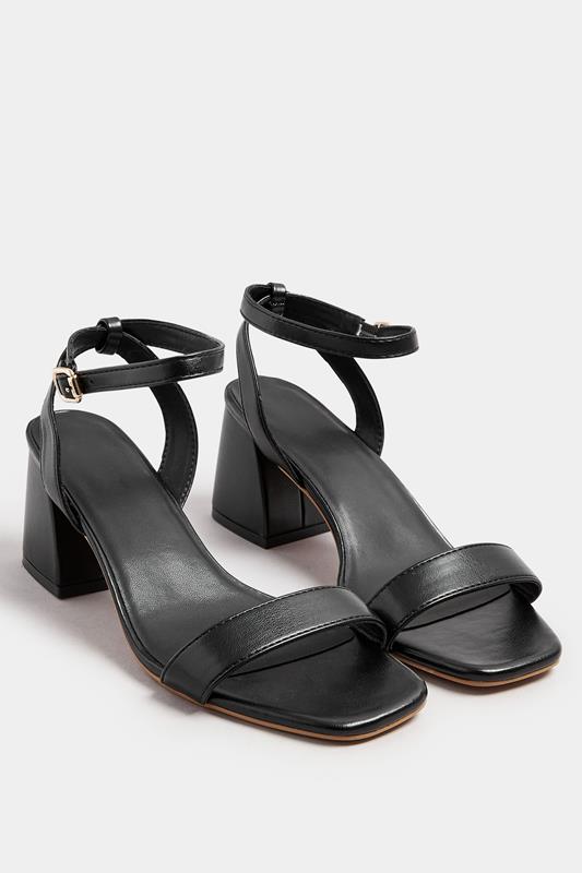 Black Faux Leather Block Heel Sandals In Extra Wide EEE Fit 3 Black Faux Leather Block Heel Sandals In Extra Wide EEE Fit