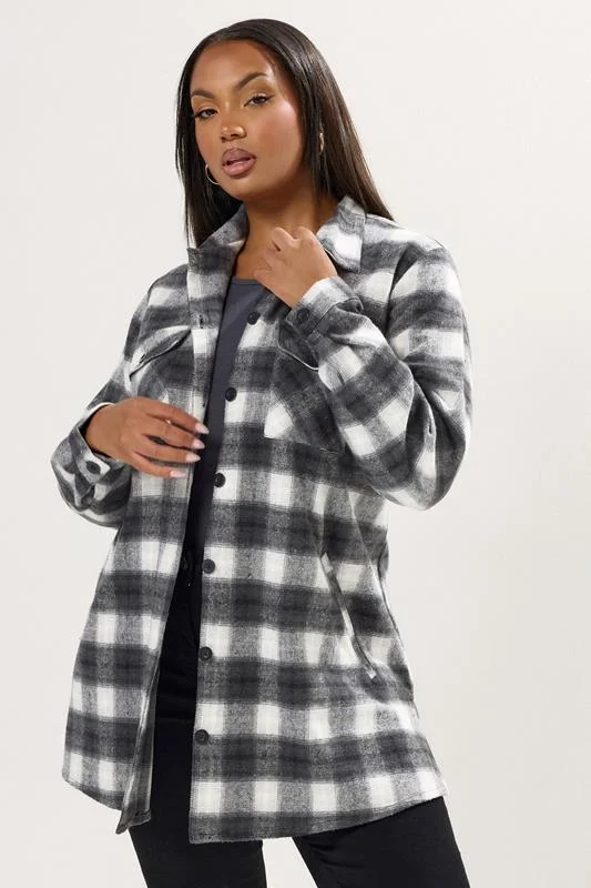 YOURS Curve Black & White Check Shacket