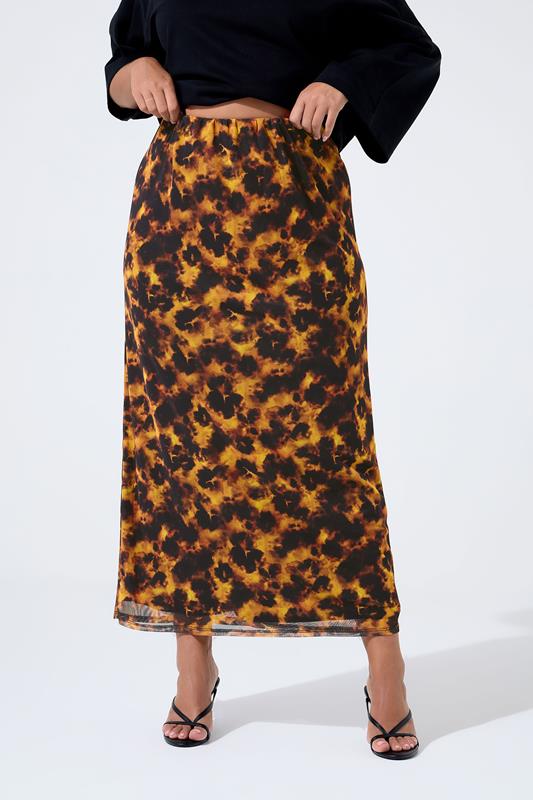 LIMITED COLLECTION Curve Orange Tortoiseshell Mesh Skirt