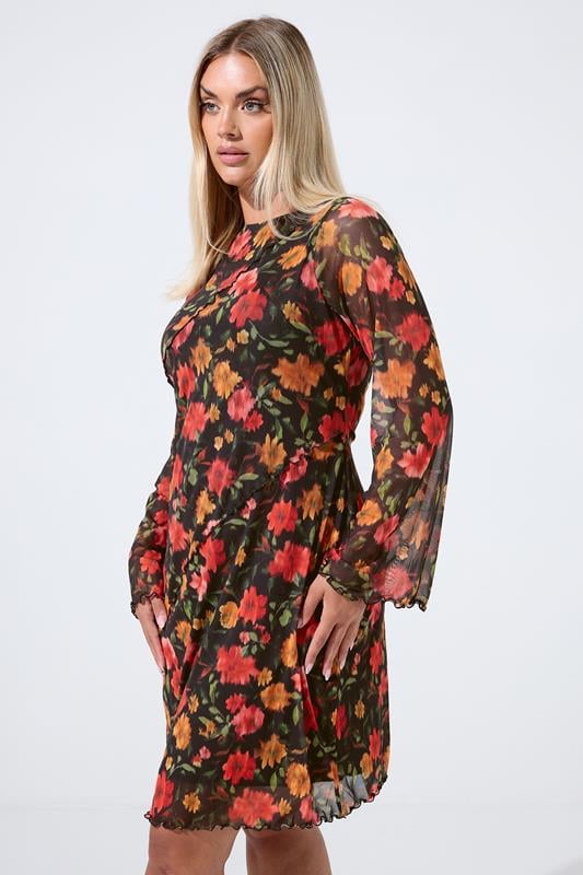 LIMITED COLLECTION Curve Black Floral Mesh Mini Dress