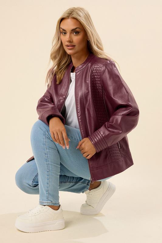 YOURS Curve Burgundy Red Biker Faux Leather Jacket