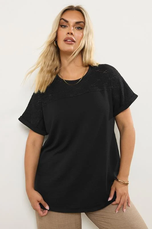 YOURS Curve Black Lace Panel T-Shirt
