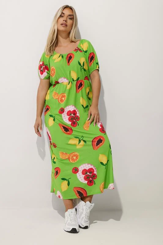 LIMITED COLLECTION Curve Green Fruit Print Bardot Dress