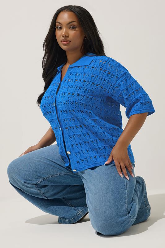 LIMITED COLLECTION Curve Cobalt Blue Crochet Shirt