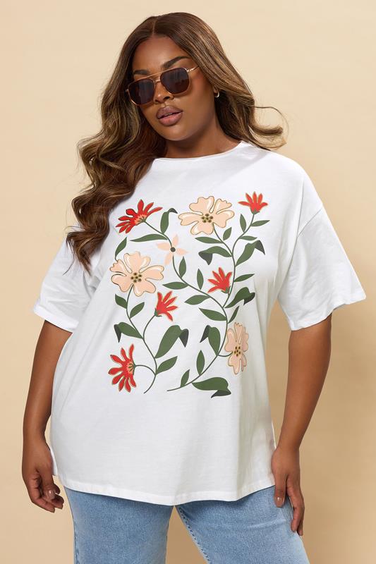 YOURS Curve White Floral Print T-Shirt