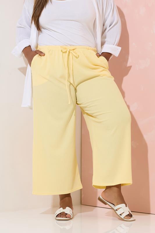 YOURS Curve Butter Yellow Textured Culottes