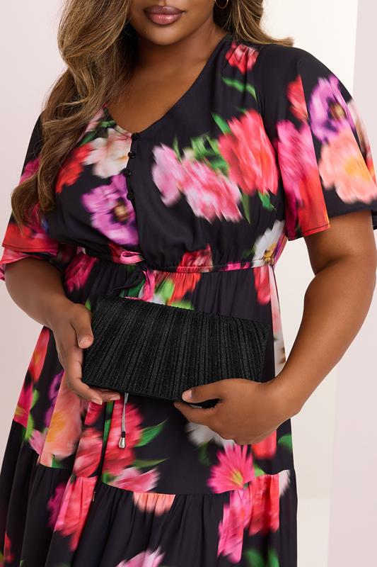 Black Shimmer Pleated Clutch Bag