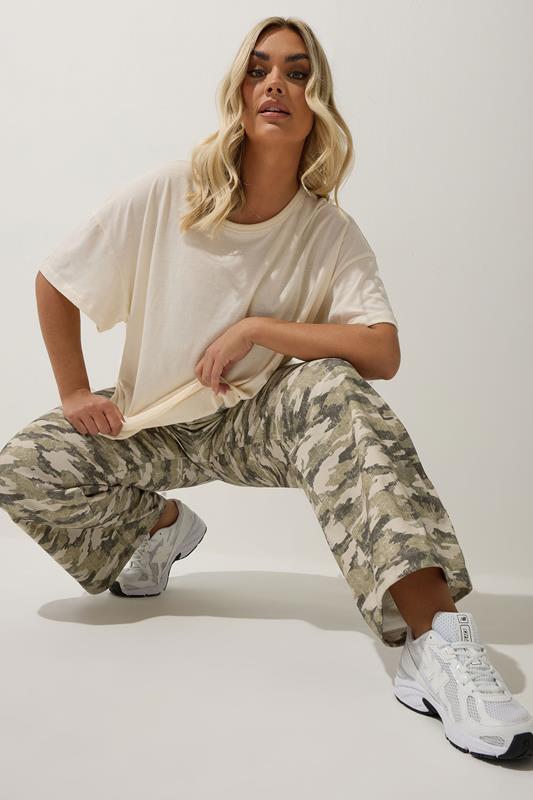 LIMITED COLLECTION Curve Khaki Green Camo Wide Leg Jeans