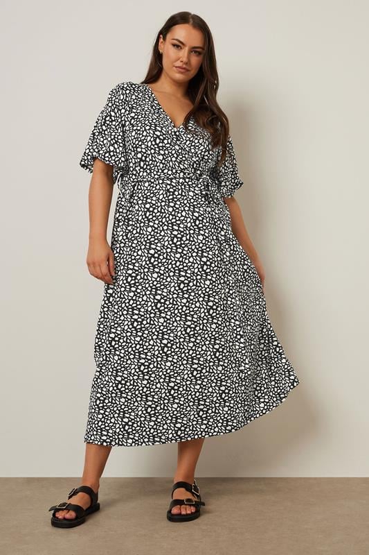 YOURS Curve Black Abstract Print Wrap Midaxi Dress