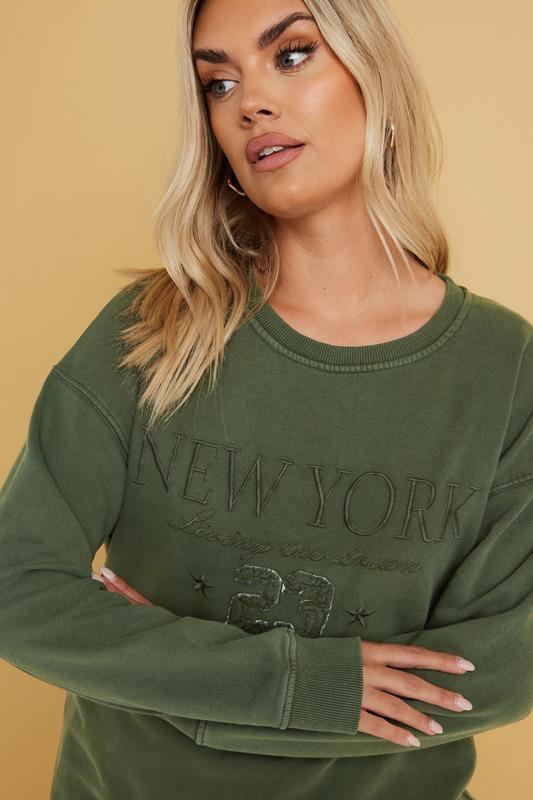YOURS Curve Khaki Green'New York' Slogan Sweatshirt 4 YOURS Curve Khaki Green'New York' Slogan Sweatshirt