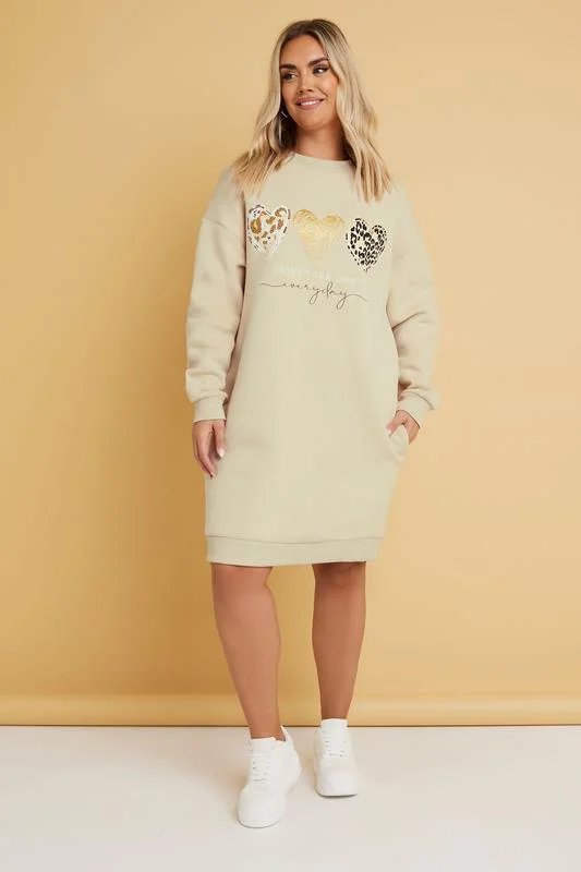 YOURS Curve Natural Brown Leopard Heart Sweatshirt Dress