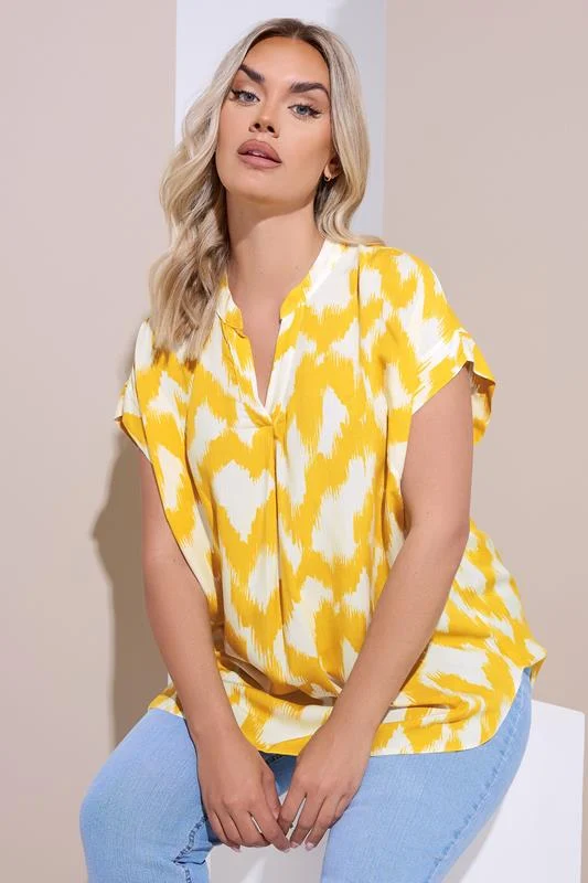 YOURS Curve Yellow Abstract Notch Neck Blouse