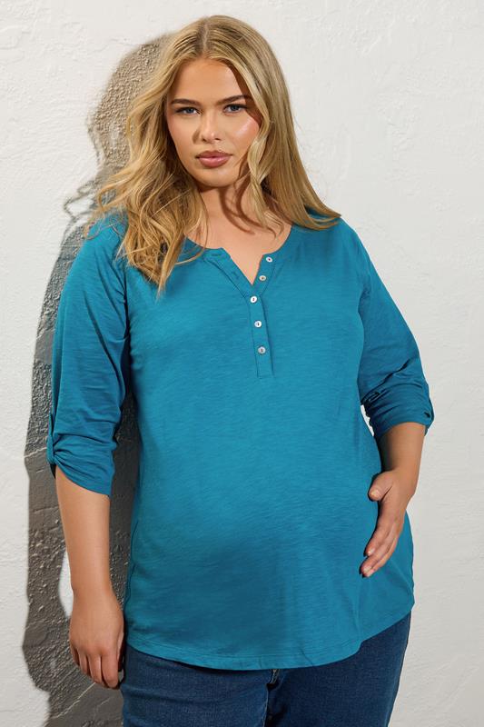 BUMP IT UP MATERNITY Curve Blue Slub Jersey Top