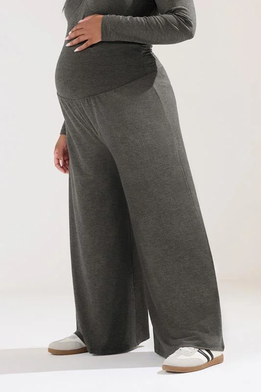 BUMP IT UP MATERNITY Curve Charcoal Grey Extra Wide Leg Trousers