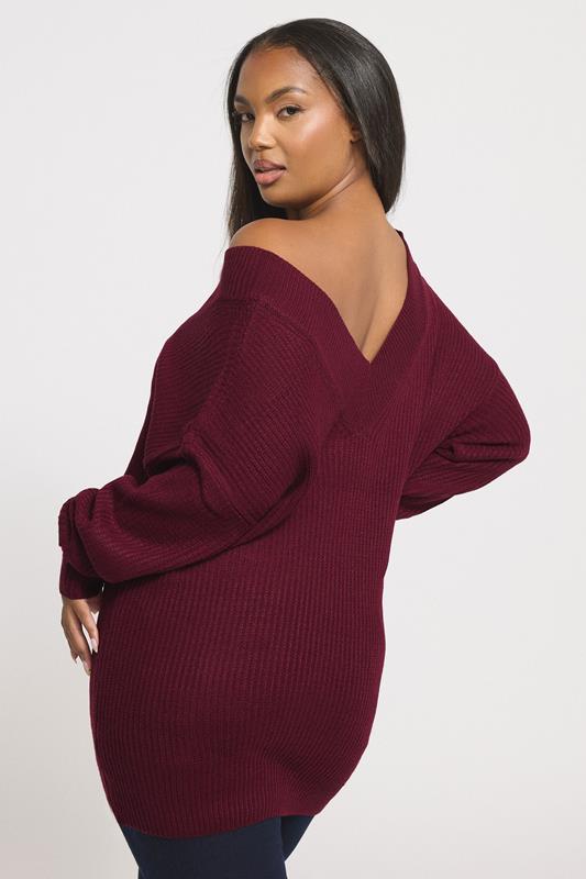 YOURS Curve Burgundy Red V-Neck Knit Jumper 4 YOURS Curve Burgundy Red V-Neck Knit Jumper