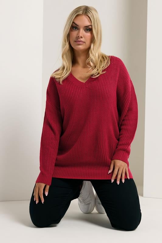 YOURS Curve Burgundy Red V-Neck Jumper