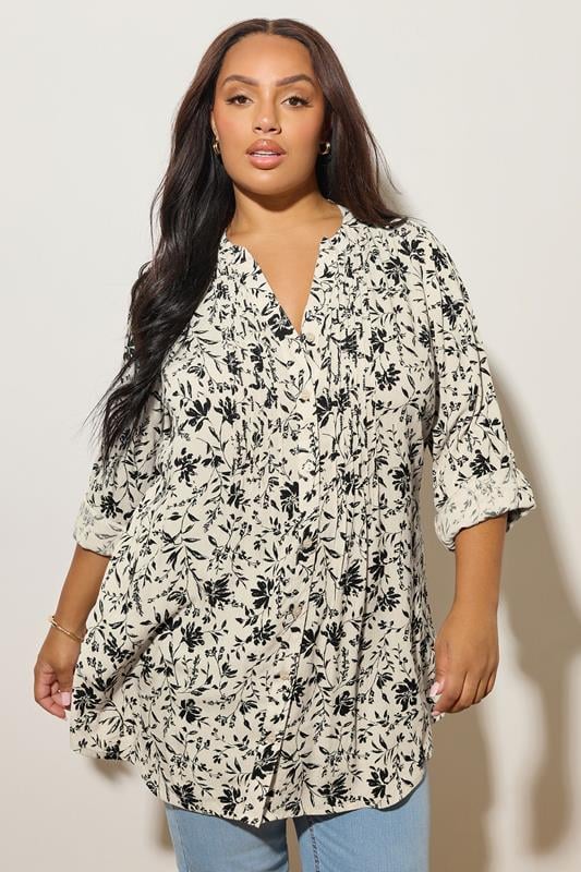 YOURS Curve White Floral Print Pintuck Blouse