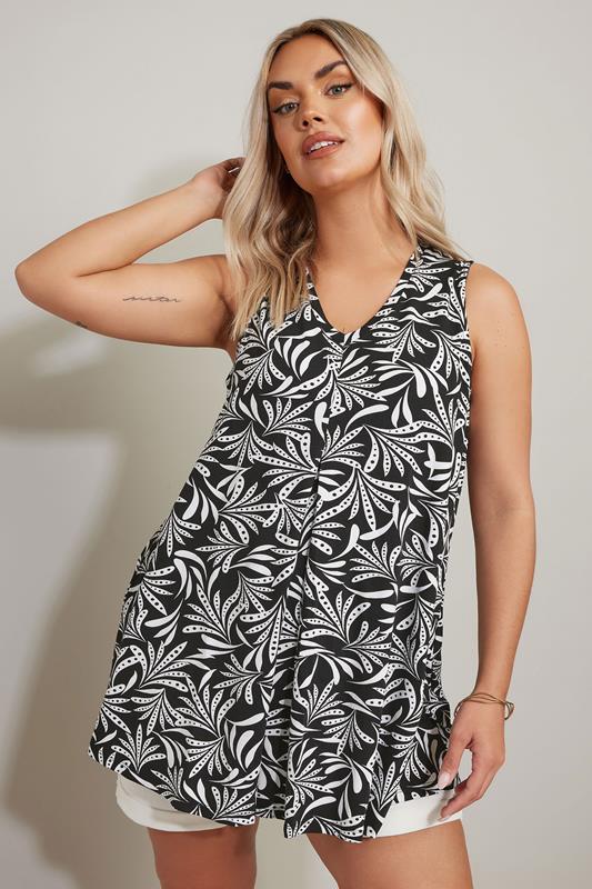 YOURS Curve Black Abstract Print Pleat Front Vest Top
