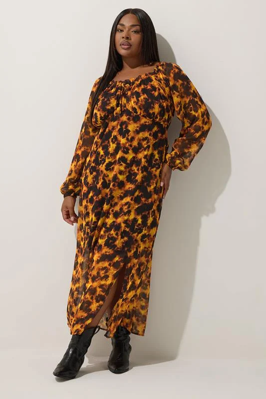 LIMITED COLLECTION Curve Brown Tortoiseshell Ruffle Maxi Dress