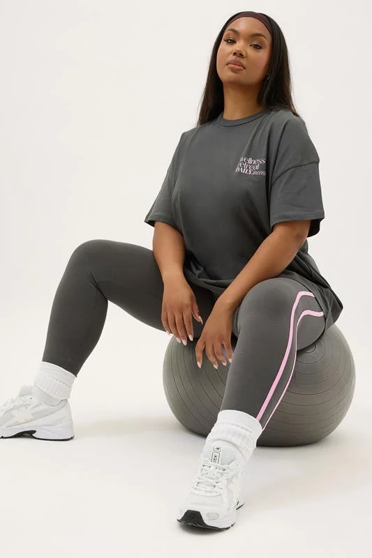 YOURS ACTIVE Curve Grey Side Stripe Leggings