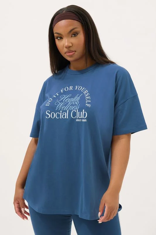 YOURS ACTIVE Curve Blue'Health & Wellness Social Club' Top