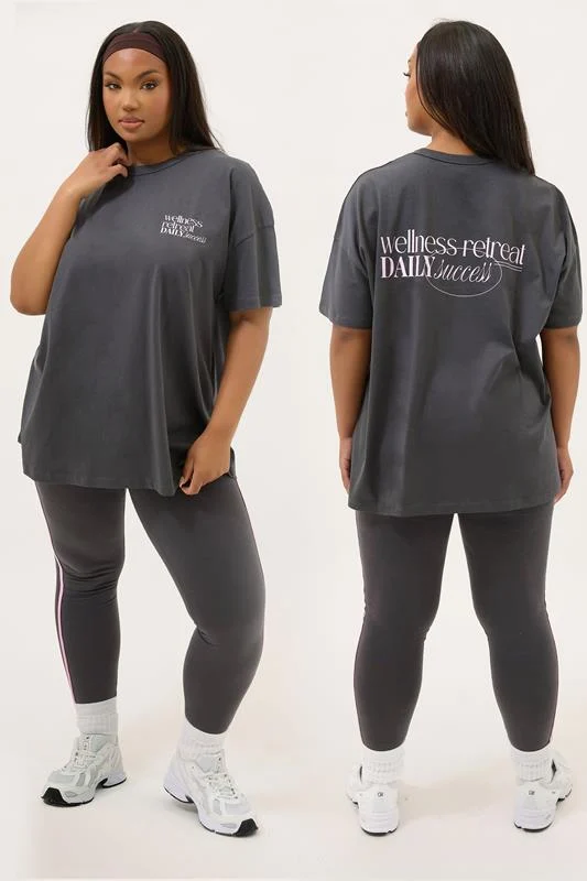 YOURS ACTIVE Curve Charcoal Grey'Wellness Retreat' Top