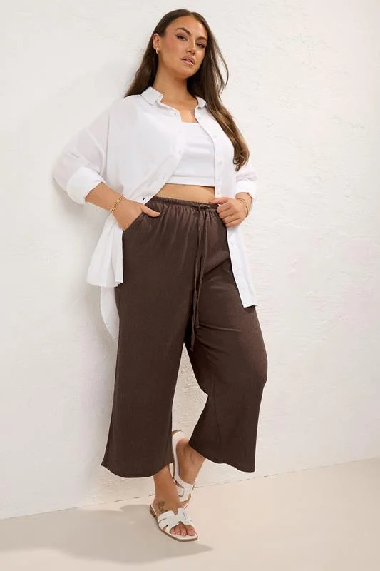 YOURS Curve Brown Tie Waist Culottes