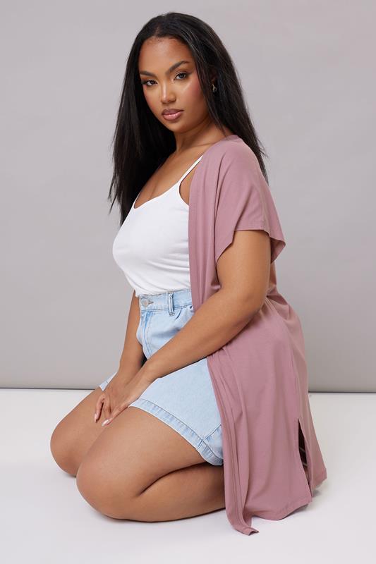 YOURS Curve Pink Grown On Sleeve Jersey Cardigan