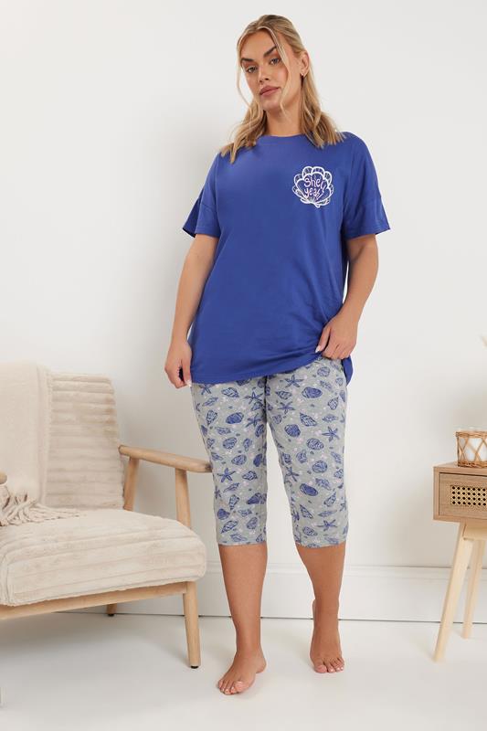 YOURS Curve Blue'Shell Yeah' Graphic Cropped Pyjama Set 3 YOURS Curve Blue'Shell Yeah' Graphic Cropped Pyjama Set