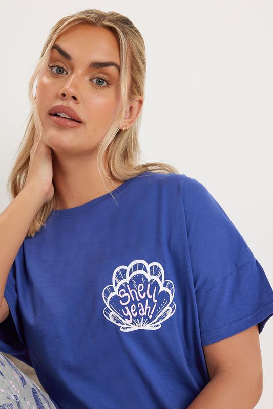 YOURS Curve Blue'Shell Yeah' Graphic Cropped Pyjama Set 4 YOURS Curve Blue'Shell Yeah' Graphic Cropped Pyjama Set