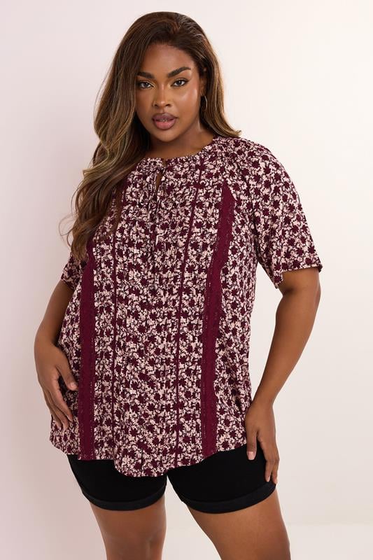 YOURS Curve Dark Pink Floral Print Pintuck Blouse