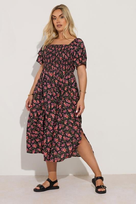 YOURS Curve Black Floral Print Square Neck Midaxi Dress 3 YOURS Curve Black Floral Print Square Neck Midaxi Dress