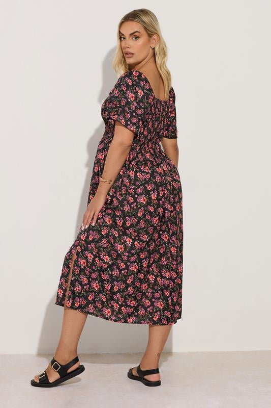 YOURS Curve Black Floral Print Square Neck Midaxi Dress 4 YOURS Curve Black Floral Print Square Neck Midaxi Dress