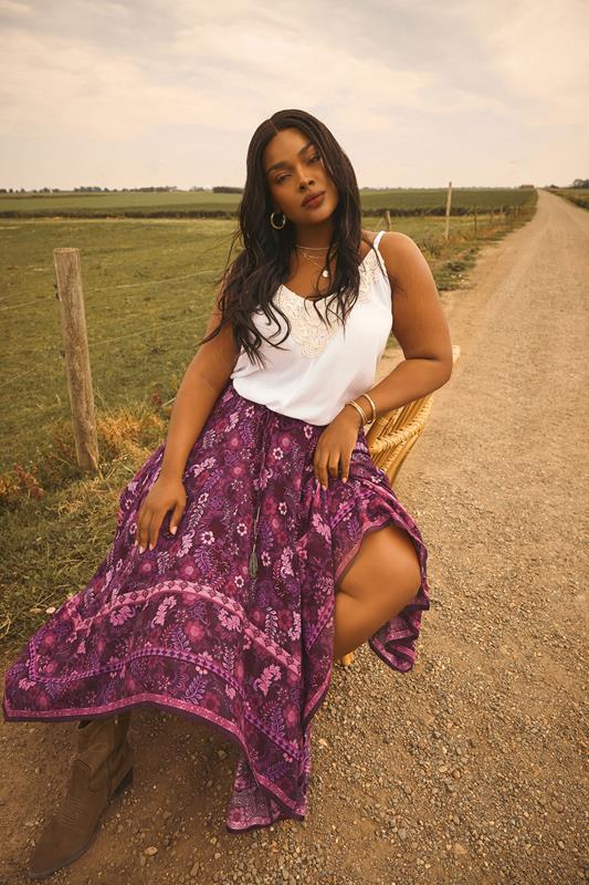 YOURS Curve Red Floral Print Hanky Hem Skirt