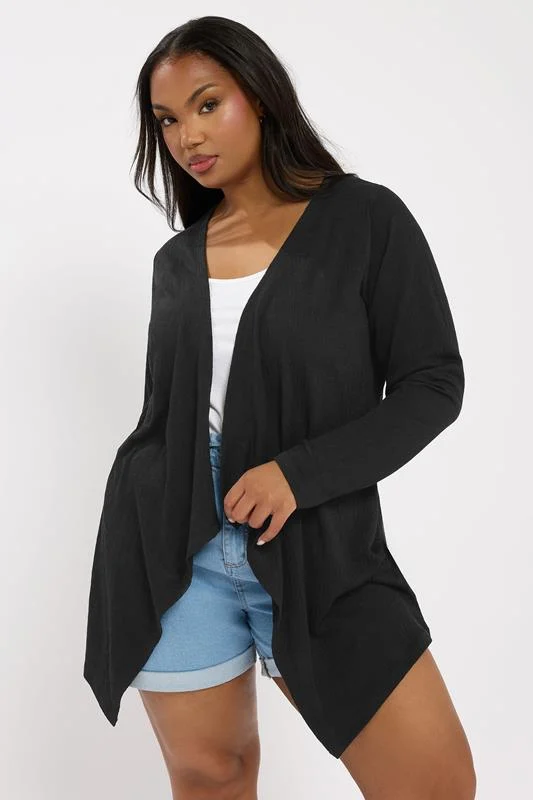 YOURS Curve Black Textured Waterfall Cardigan