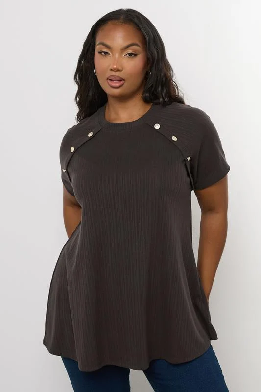YOURS Curve Chocolate Brown Textured Button Swing Top
