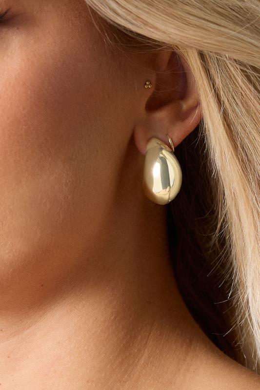 Gold Tone Teardrop Chunky Hoop Earrings