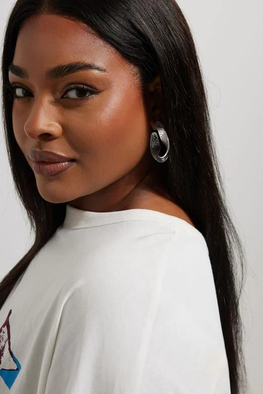 Silver Tone Hammered Twisted Hoop Earrings