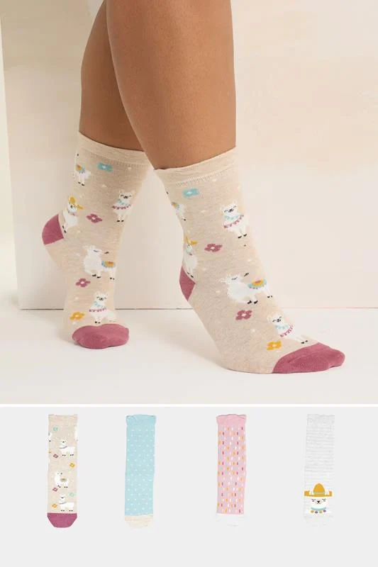 YOURS 4 PACK Curve Grey Llama Ankle Socks