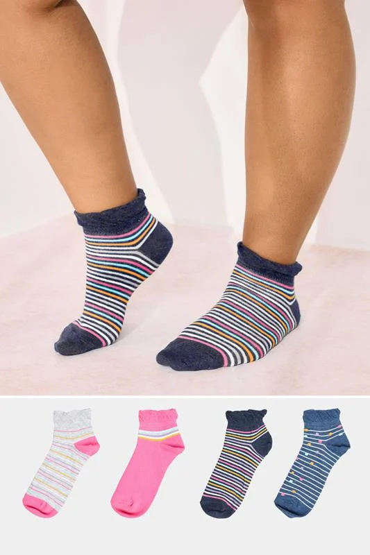 4 PACK Pink & Blue Stripe Print Ankle Socks