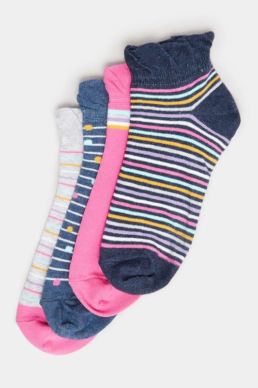 4 PACK Pink & Blue Stripe Print Ankle Socks 4 4 PACK Pink & Blue Stripe Print Ankle Socks