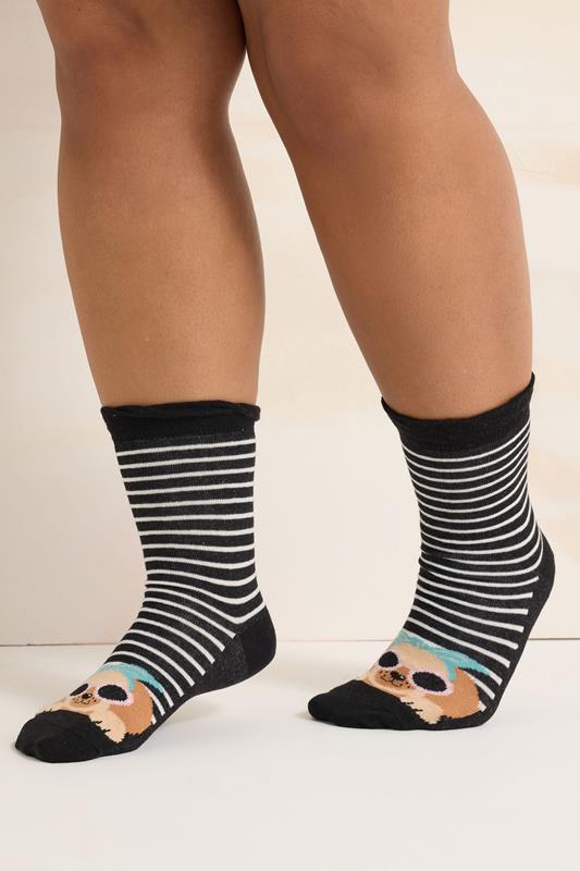 4 Pack Black & Blue Dog Print Ankle Socks 3 4 Pack Black & Blue Dog Print Ankle Socks