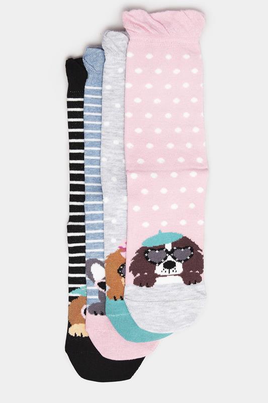 4 Pack Black & Blue Dog Print Ankle Socks 4 4 Pack Black & Blue Dog Print Ankle Socks