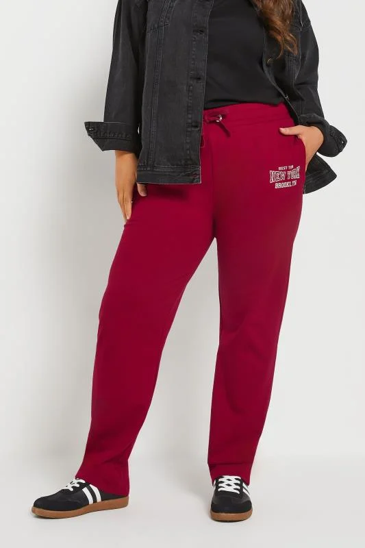 YOURS Curve Burgundy Red'New York' Straight Leg Joggers