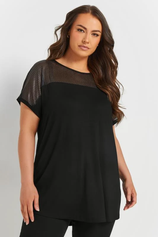 YOURS Curve Black Sequin Mesh Panel Top