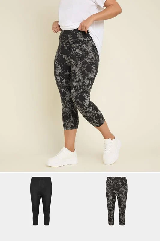 YOURS 2 PACK Curve Grey Tie Dye Cropped Leggings
