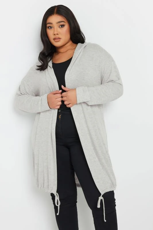 YOURS Curve Light Grey Longline Hooded Cardigan