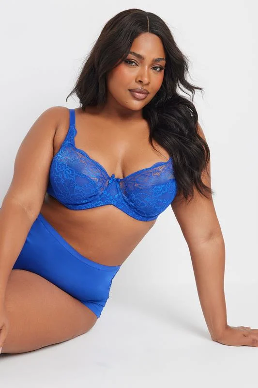 YOURS Cobalt Blue Stretch Lace Non-Padded Underwired Balcony Bra